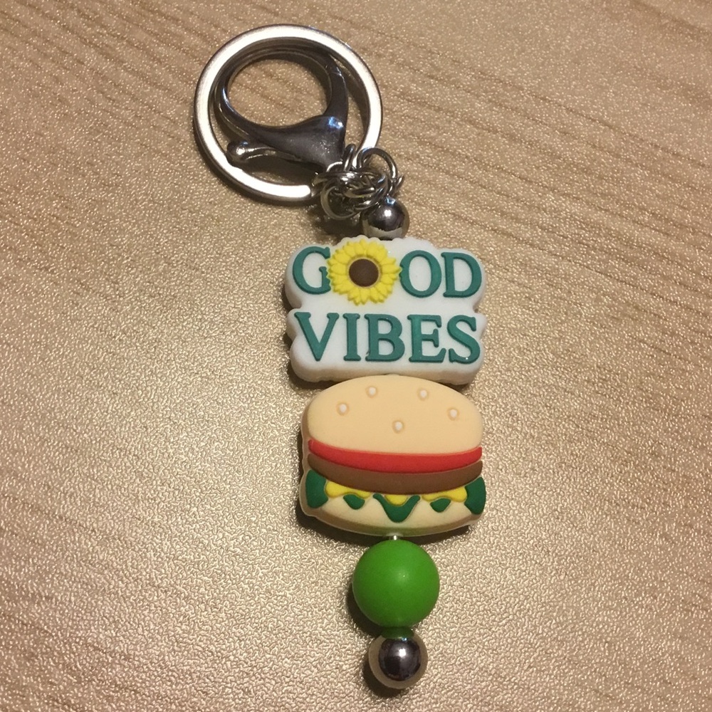 Good Vibes Keychain with Burger Charm